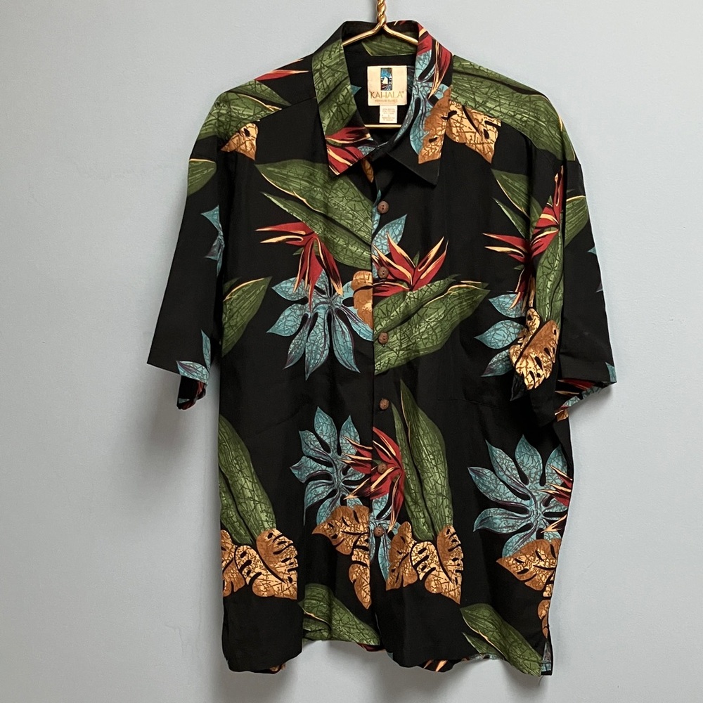 Vintage Kahala Handcrafted in Hawaii Rayon Linen Blend Aloha Shirt L Tropical